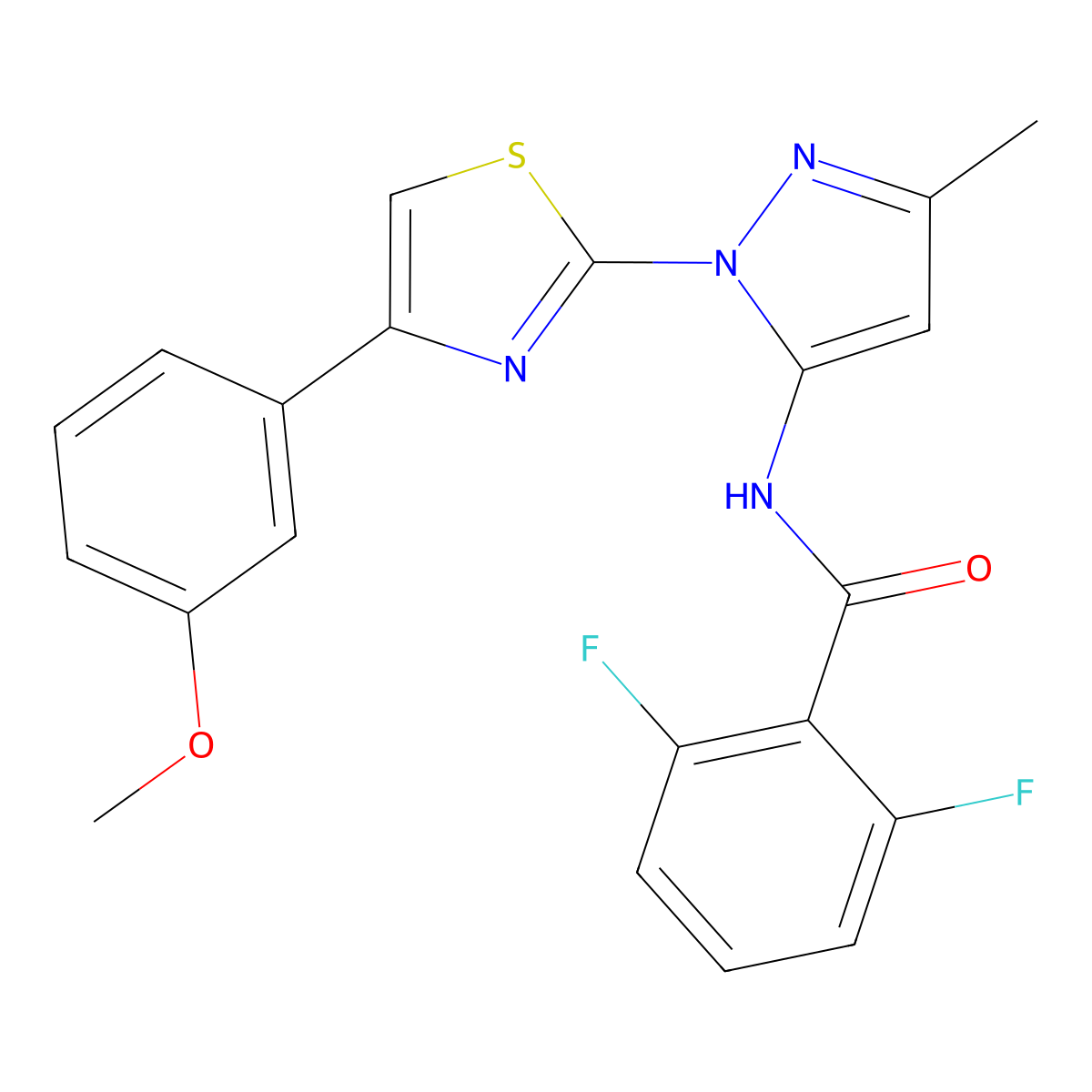 2,6-difluoro-N-(1-(4-(3-methoxyphenyl)thiazol-2-yl)-3-methyl-1H-pyrazol-5-yl)benzamide molecular structure, CAS 1019095-21-6