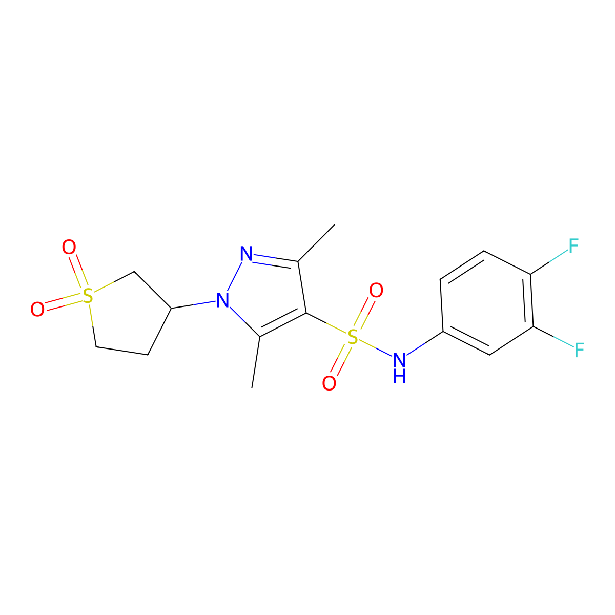 N-(3,4-difluorophenyl)-1-(1,1-dioxidotetrahydrothiophen-3-yl)-3,5-dimethyl-1H-pyrazole-4-sulfonamide molecular structure, CAS 1019095-28-3