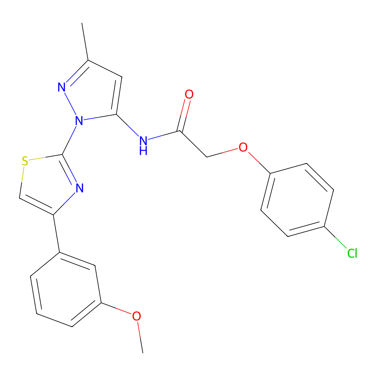 2-(4-chlorophenoxy)-N-(1-(4-(3-methoxyphenyl)thiazol-2-yl)-3-methyl-1H-pyrazol-5-yl)acetamide molecular structure, CAS 1019095-30-7