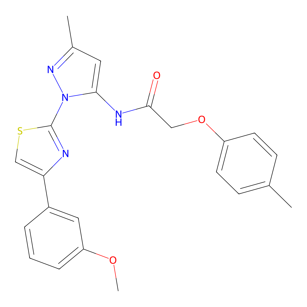 N-(1-(4-(3-methoxyphenyl)thiazol-2-yl)-3-methyl-1H-pyrazol-5-yl)-2-(p-tolyloxy)acetamide molecular structure, CAS 1019095-32-9