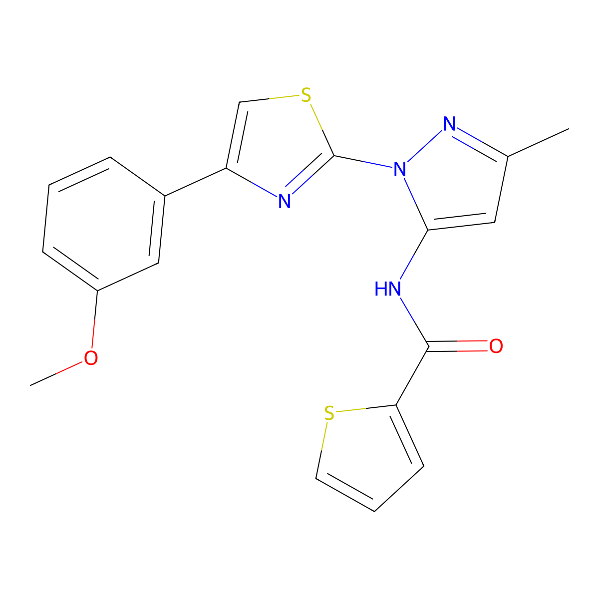 N-(1-(4-(3-methoxyphenyl)thiazol-2-yl)-3-methyl-1H-pyrazol-5-yl)thiophene-2-carboxamide molecular structure, CAS 1019095-39-6
