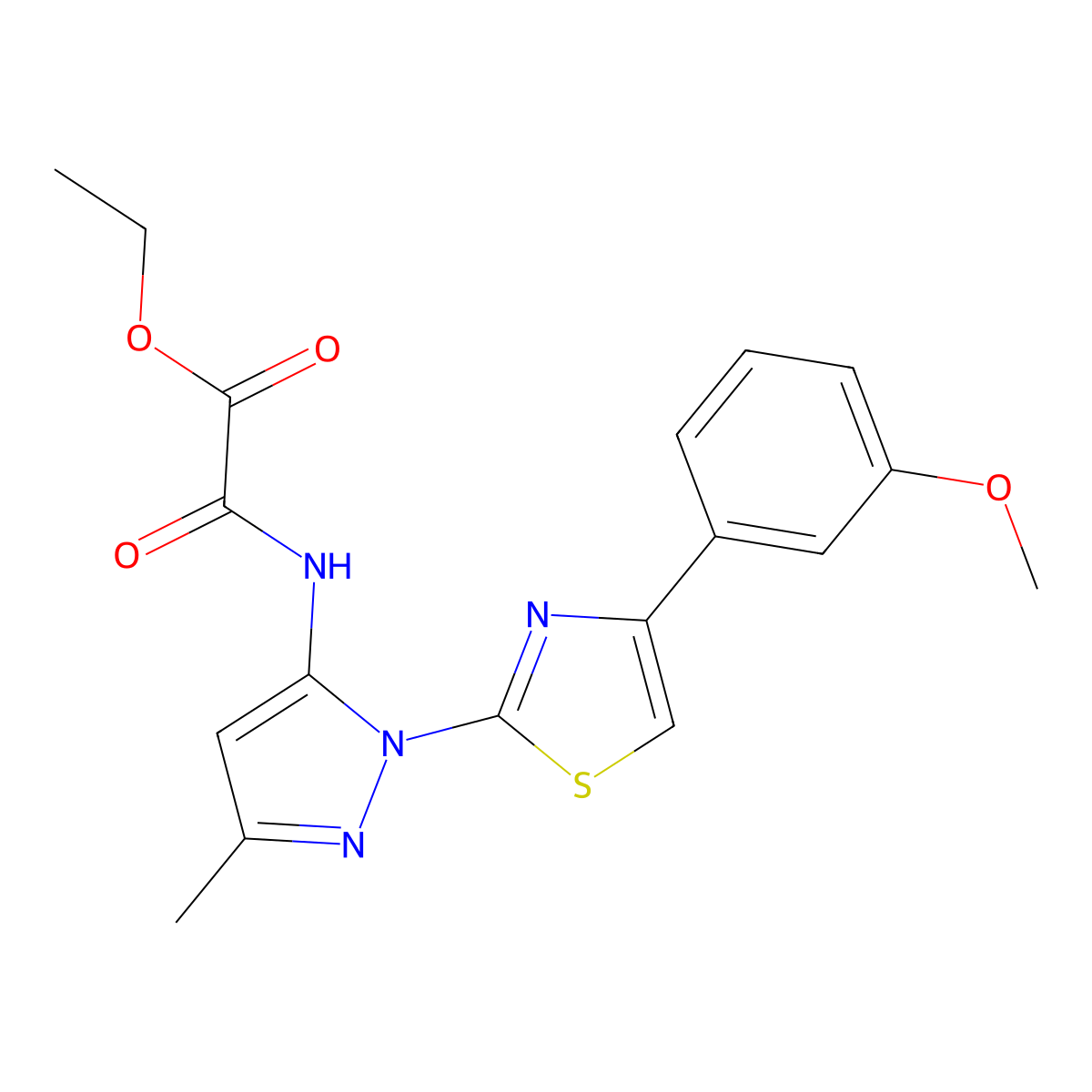ethyl ({1-[4-(3-methoxyphenyl)-1,3-thiazol-2-yl]-3-methyl-1H-pyrazol-5-yl}carbamoyl)formate molecular structure, CAS 1019095-44-3