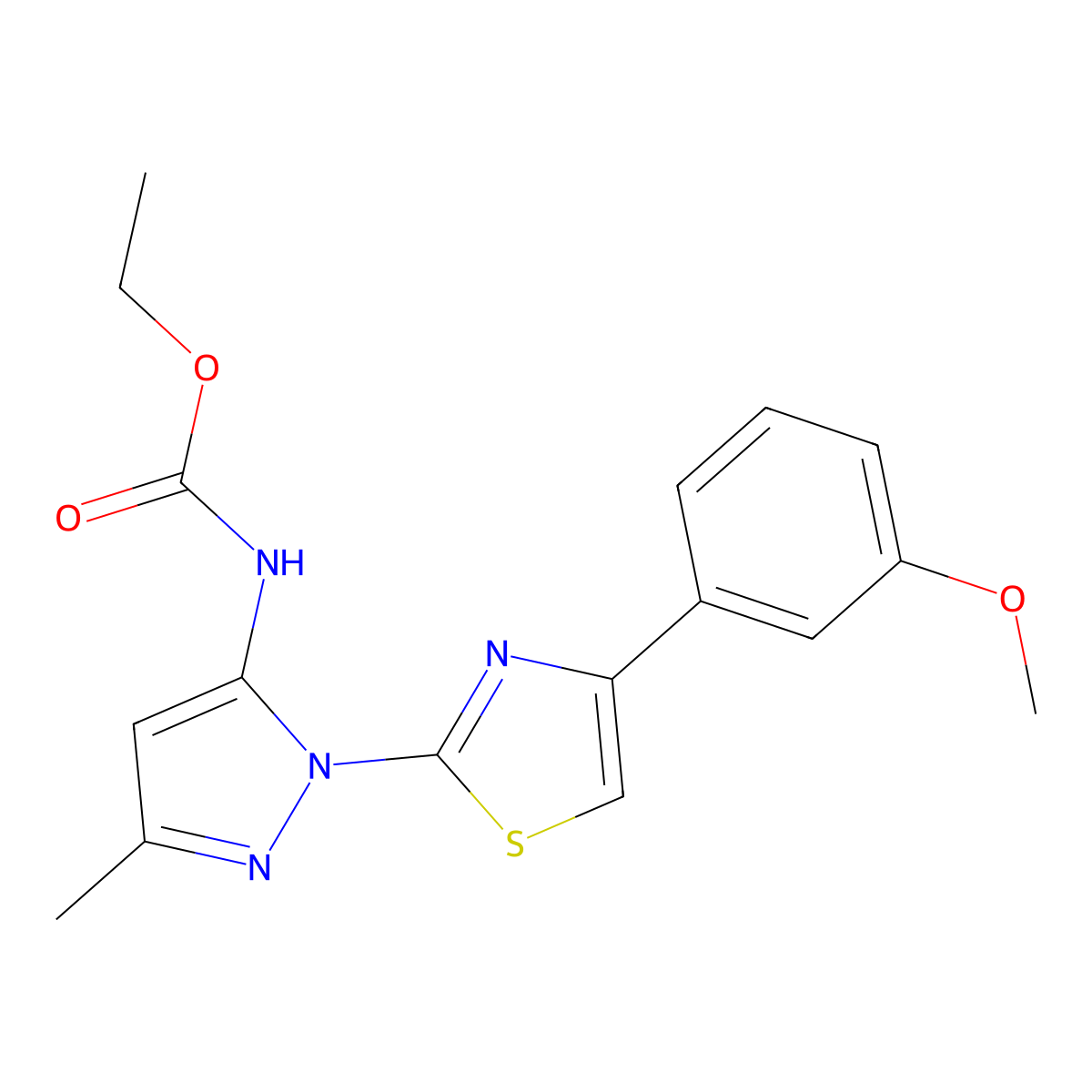 ethyl N-{1-[4-(3-methoxyphenyl)-1,3-thiazol-2-yl]-3-methyl-1H-pyrazol-5-yl}carbamate molecular structure, CAS 1019095-45-4