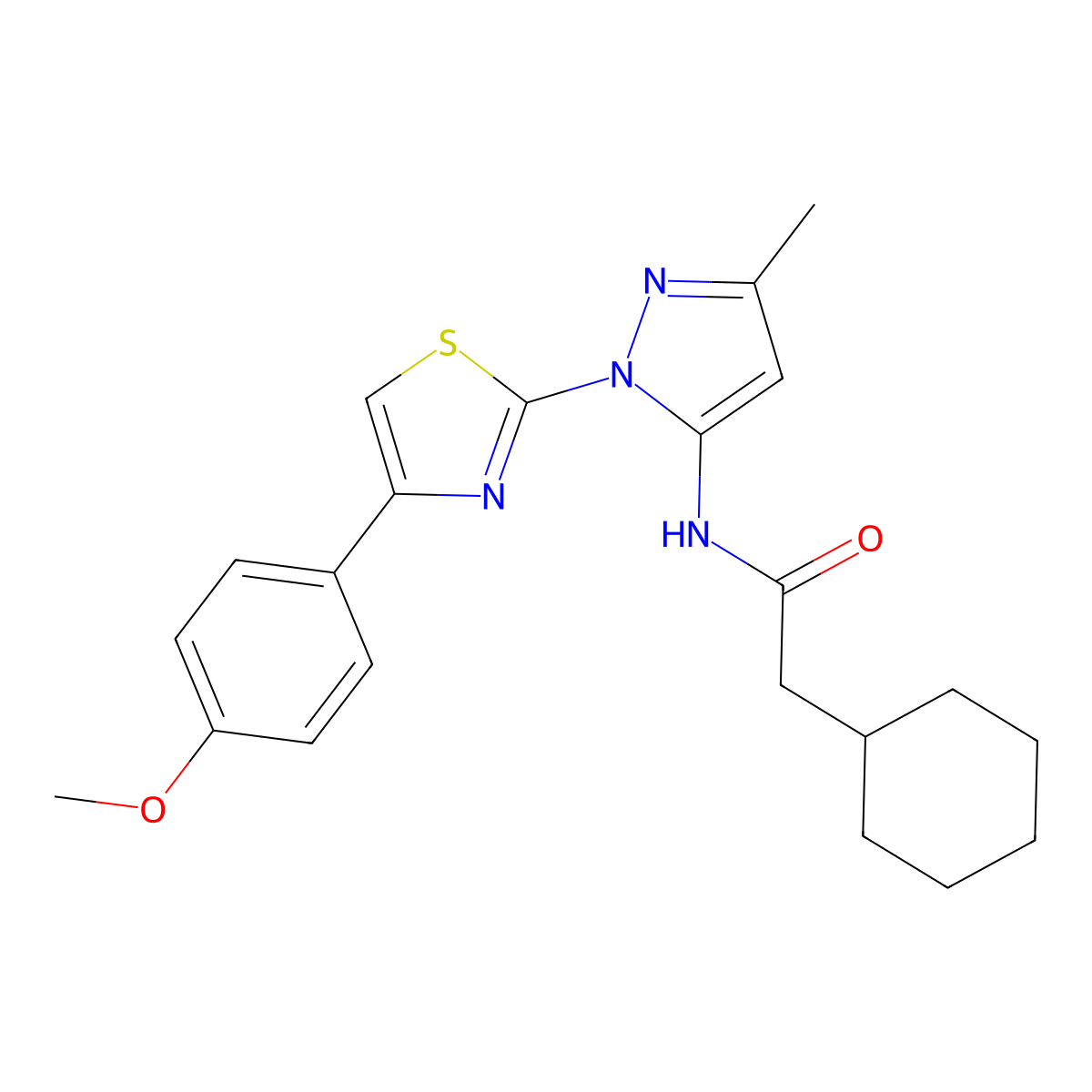 2-cyclohexyl-N-(1-(4-(4-methoxyphenyl)thiazol-2-yl)-3-methyl-1H-pyrazol-5-yl)acetamide molecular structure, CAS 1019095-48-7