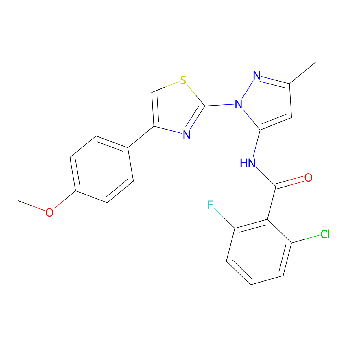 2-chloro-6-fluoro-N-(1-(4-(4-methoxyphenyl)thiazol-2-yl)-3-methyl-1H-pyrazol-5-yl)benzamide molecular structure, CAS 1019095-49-8
