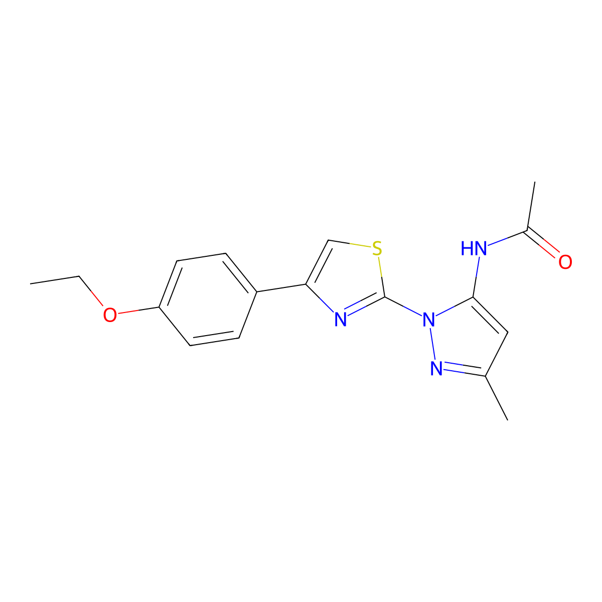 N-{1-[4-(4-ethoxyphenyl)-1,3-thiazol-2-yl]-3-methyl-1H-pyrazol-5-yl}acetamide molecular structure, CAS 1019095-50-1