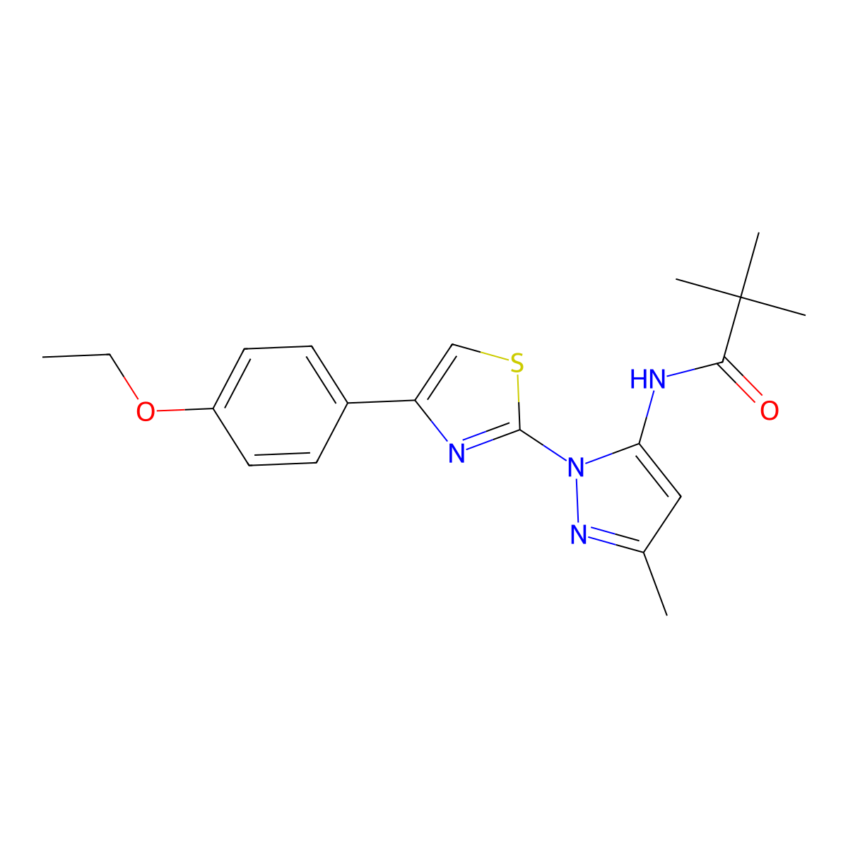 N-(1-(4-(4-ethoxyphenyl)thiazol-2-yl)-3-methyl-1H-pyrazol-5-yl)pivalamide molecular structure, CAS 1019095-52-3