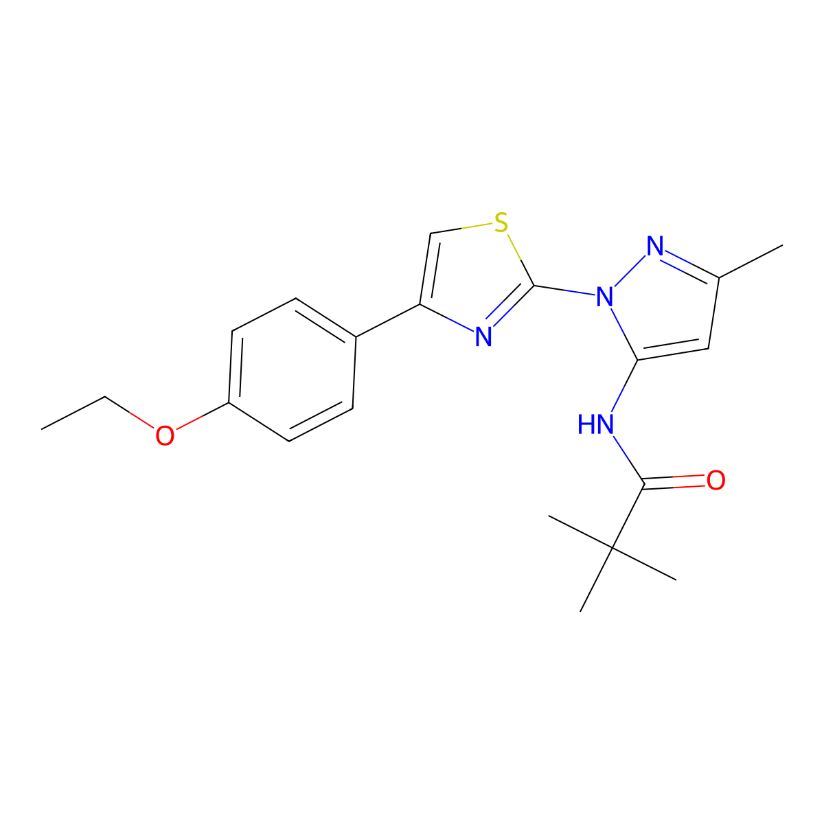 N-(1-(4-(4-ethoxyphenyl)thiazol-2-yl)-3-methyl-1H-pyrazol-5-yl)pivalamide molecular structure, CAS 1019095-52-3