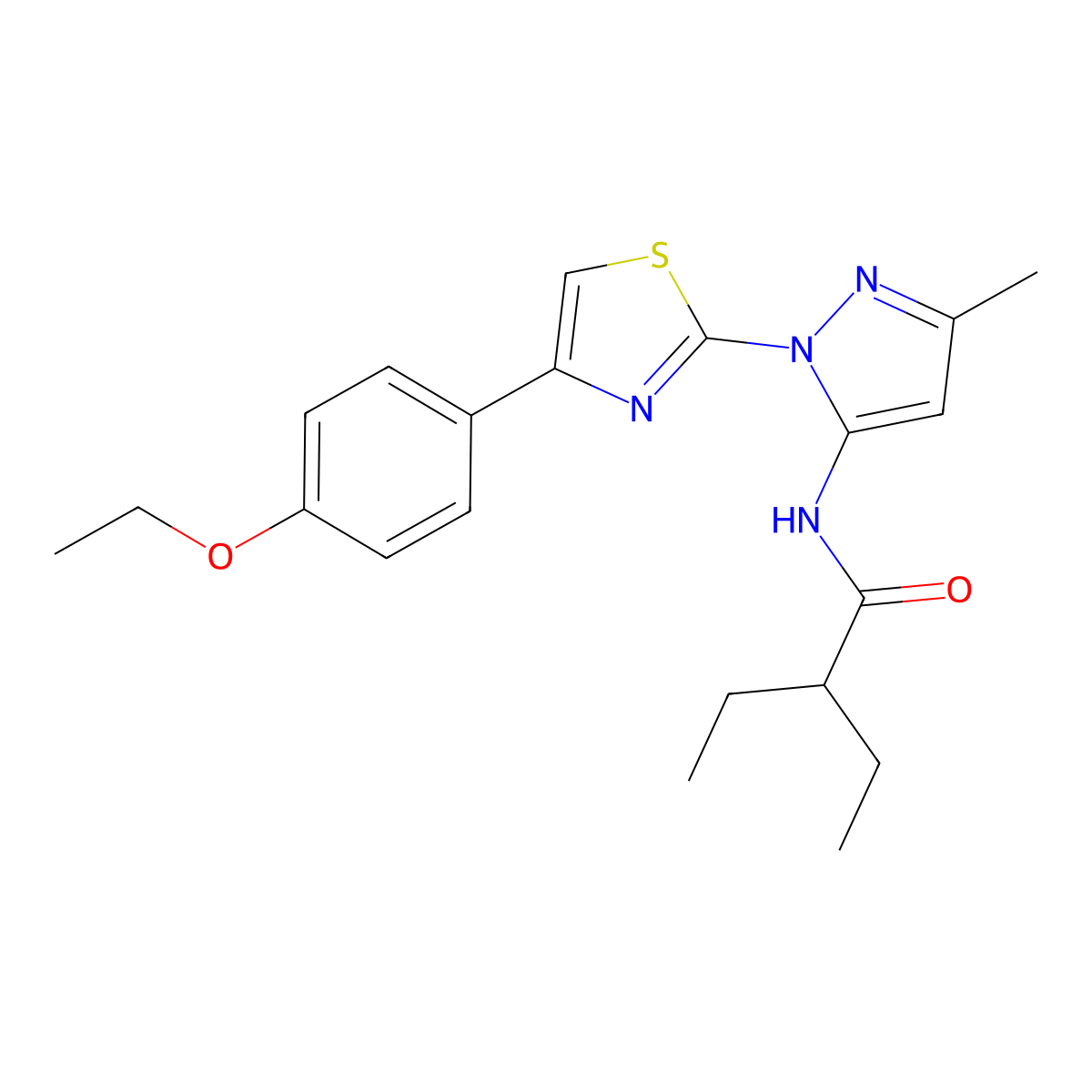 N-(1-(4-(4-ethoxyphenyl)thiazol-2-yl)-3-methyl-1H-pyrazol-5-yl)-2-ethylbutanamide molecular structure, CAS 1019095-53-4