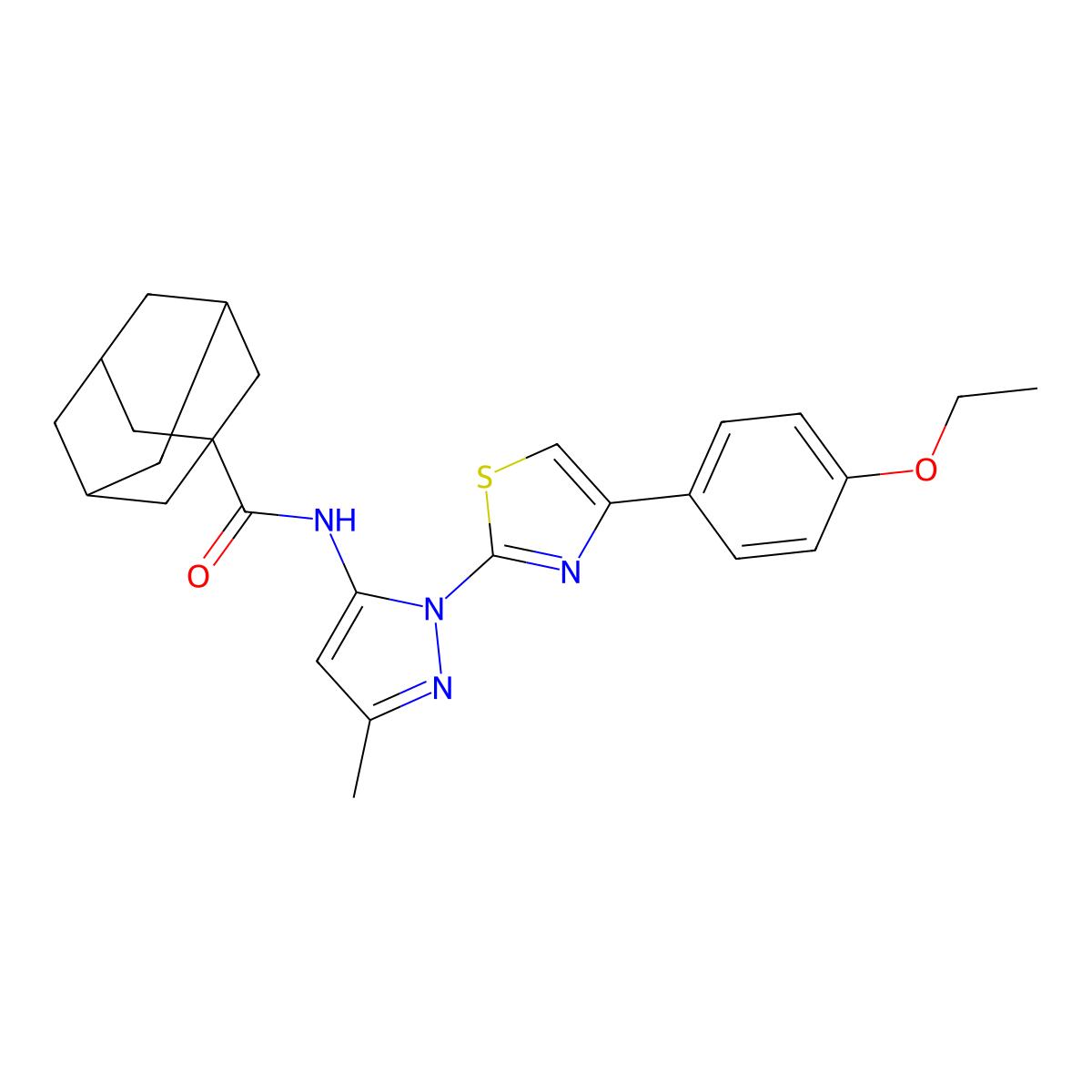 N-{1-[4-(4-ethoxyphenyl)-1,3-thiazol-2-yl]-3-methyl-1H-pyrazol-5-yl}adamantane-1-carboxamide molecular structure, CAS 1019095-55-6