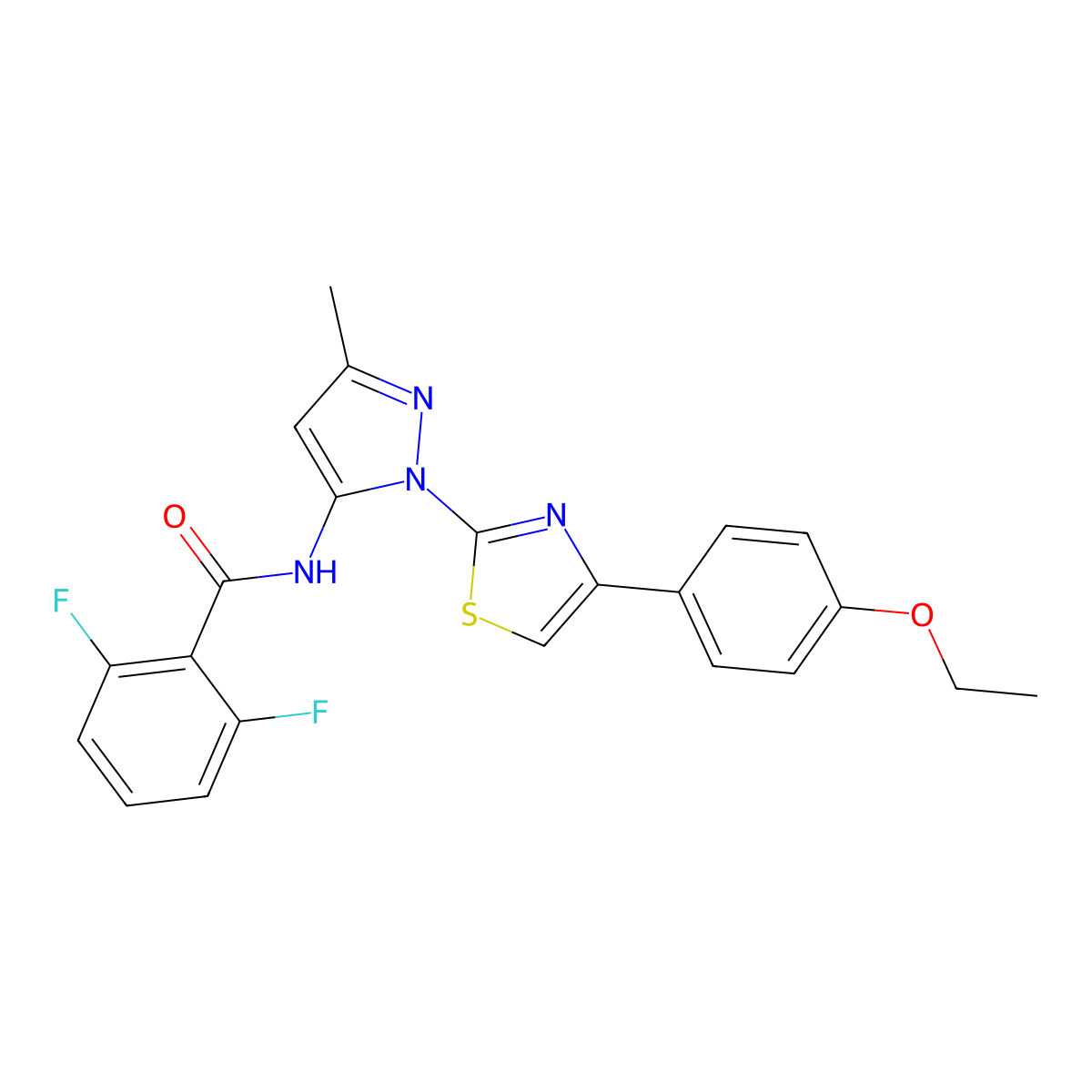 N-(1-(4-(4-ethoxyphenyl)thiazol-2-yl)-3-methyl-1H-pyrazol-5-yl)-2,6-difluorobenzamide molecular structure, CAS 1019095-62-5