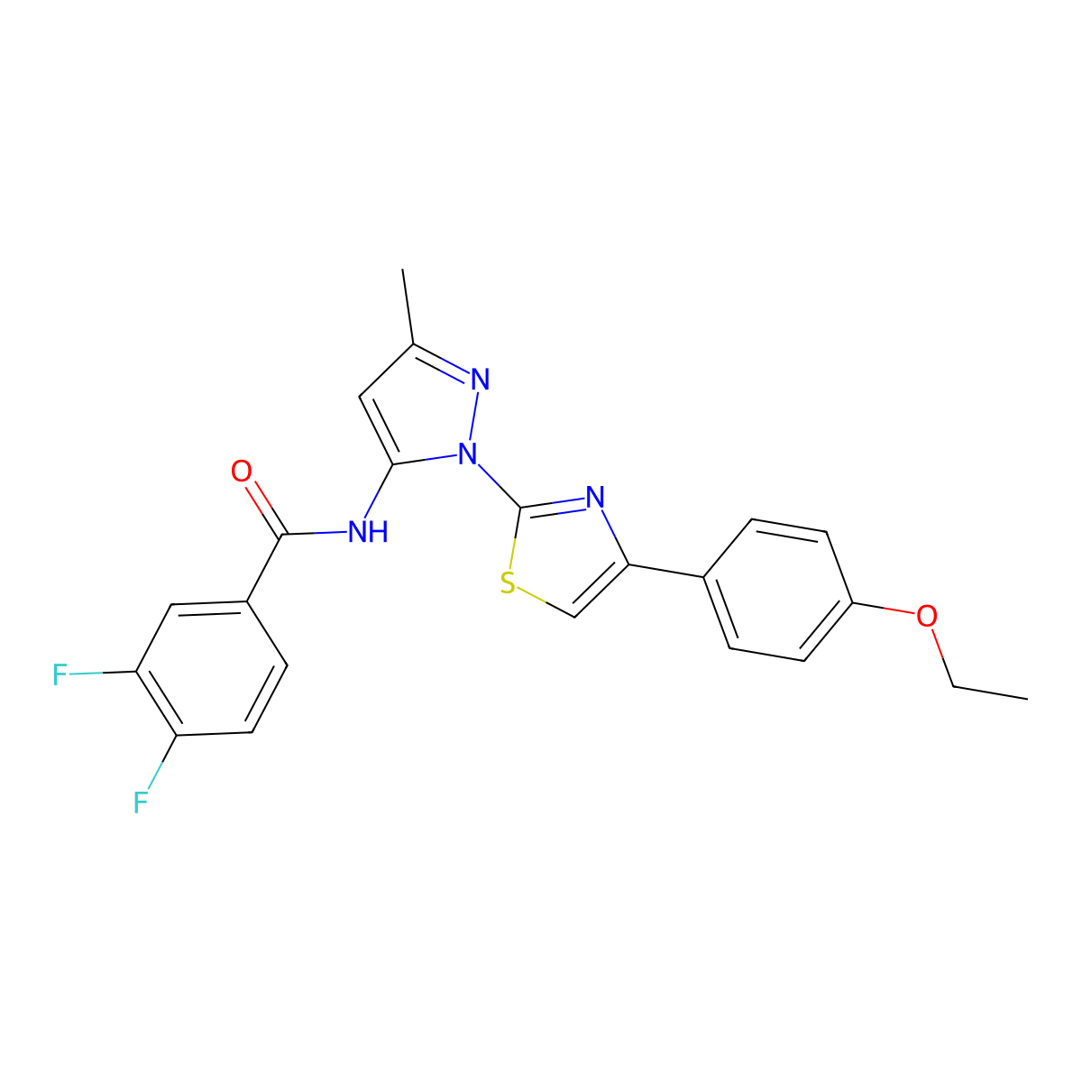 N-(1-(4-(4-ethoxyphenyl)thiazol-2-yl)-3-methyl-1H-pyrazol-5-yl)-3,4-difluorobenzamide molecular structure, CAS 1019095-63-6