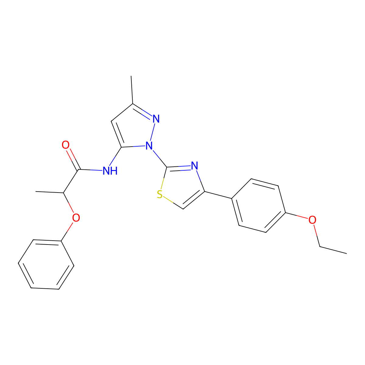 N-(1-(4-(4-ethoxyphenyl)thiazol-2-yl)-3-methyl-1H-pyrazol-5-yl)-2-phenoxypropanamide molecular structure, CAS 1019095-64-7