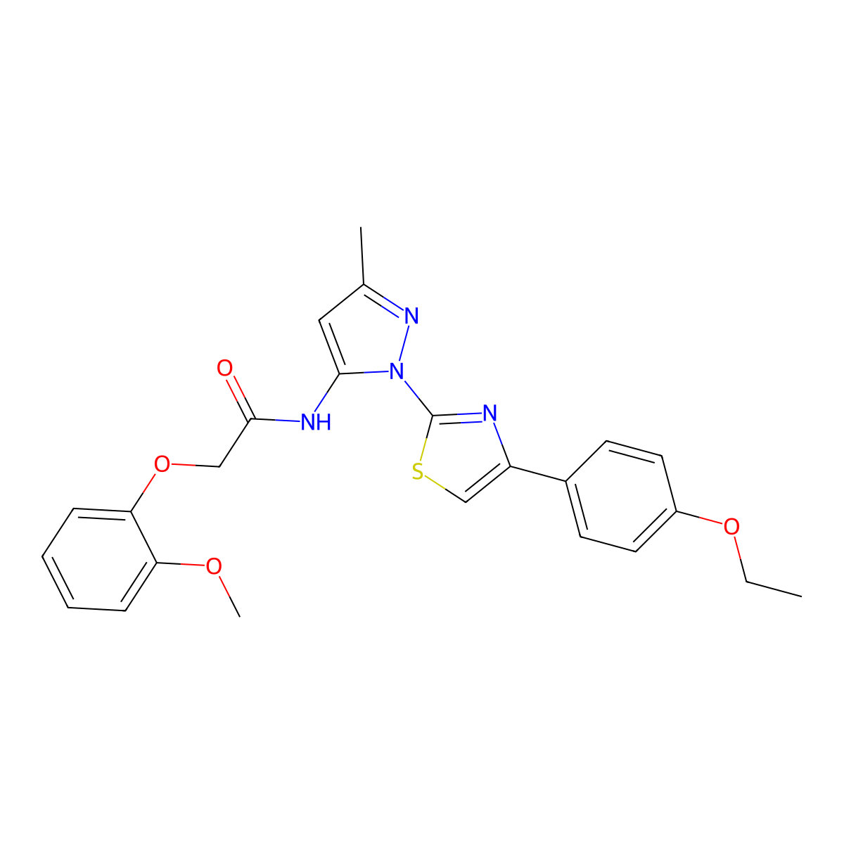 N-(1-(4-(4-ethoxyphenyl)thiazol-2-yl)-3-methyl-1H-pyrazol-5-yl)-2-(2-methoxyphenoxy)acetamide molecular structure, CAS 1019095-65-8