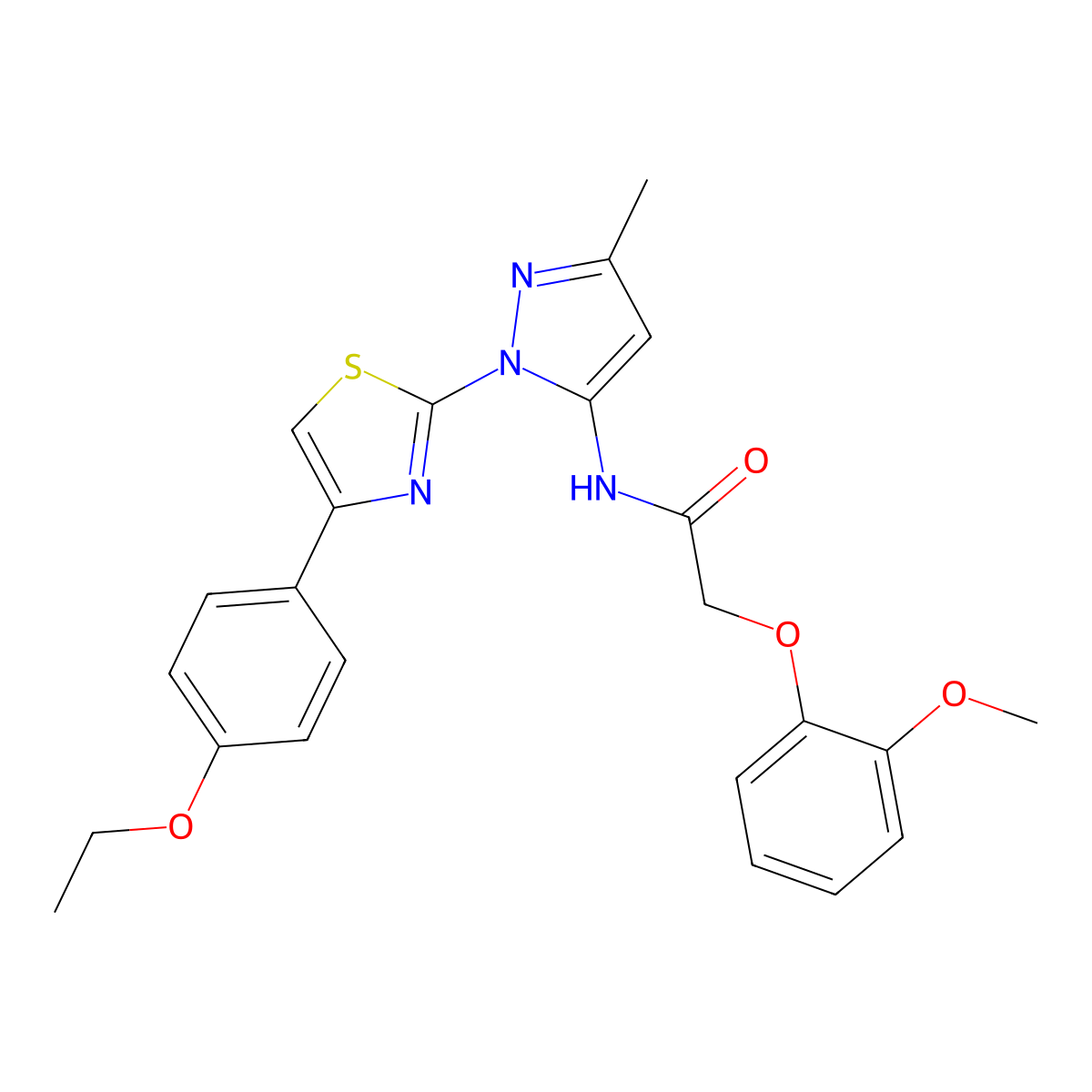 N-(1-(4-(4-ethoxyphenyl)thiazol-2-yl)-3-methyl-1H-pyrazol-5-yl)-2-(2-methoxyphenoxy)acetamide molecular structure, CAS 1019095-65-8