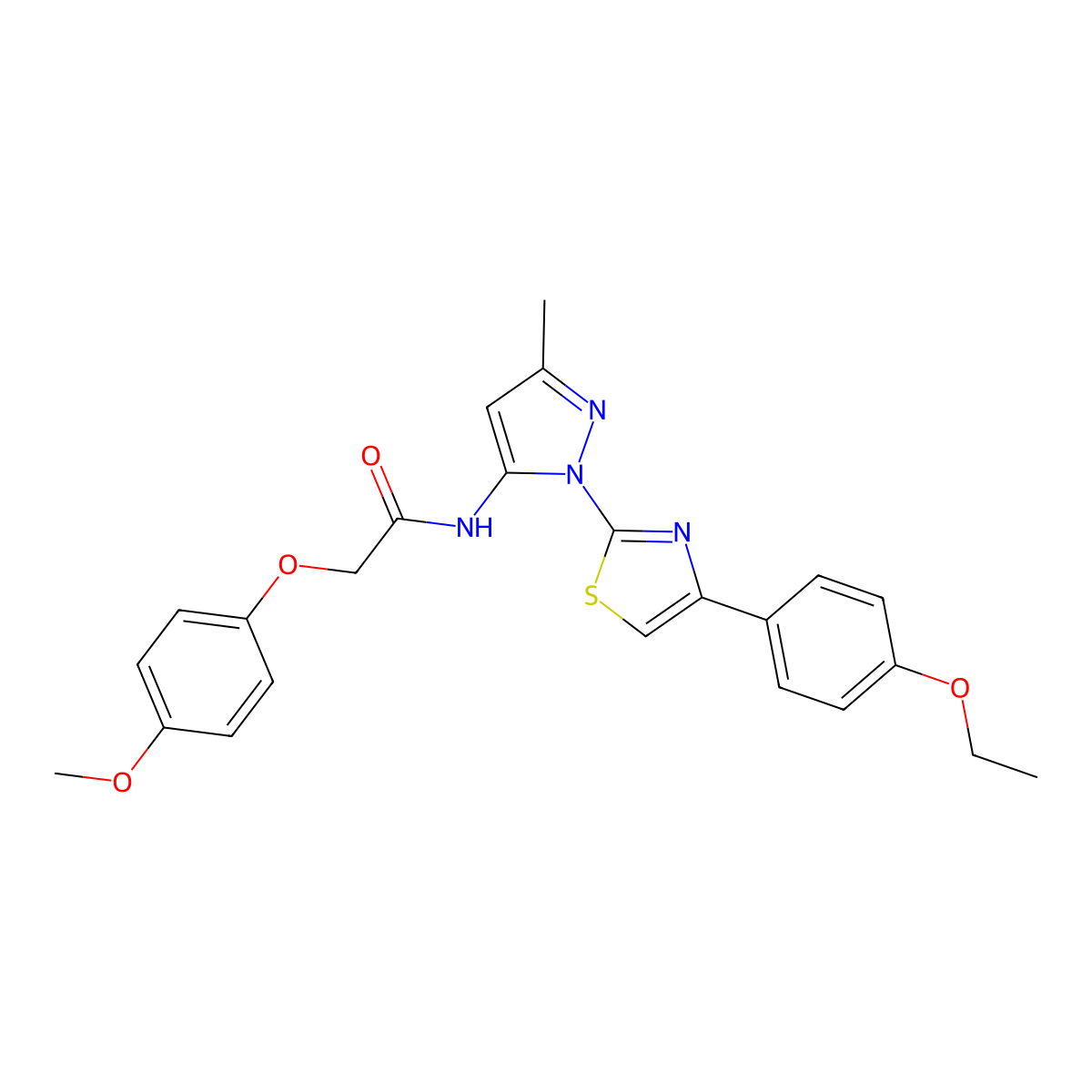 N-(1-(4-(4-ethoxyphenyl)thiazol-2-yl)-3-methyl-1H-pyrazol-5-yl)-2-(4-methoxyphenoxy)acetamide molecular structure, CAS 1019095-66-9