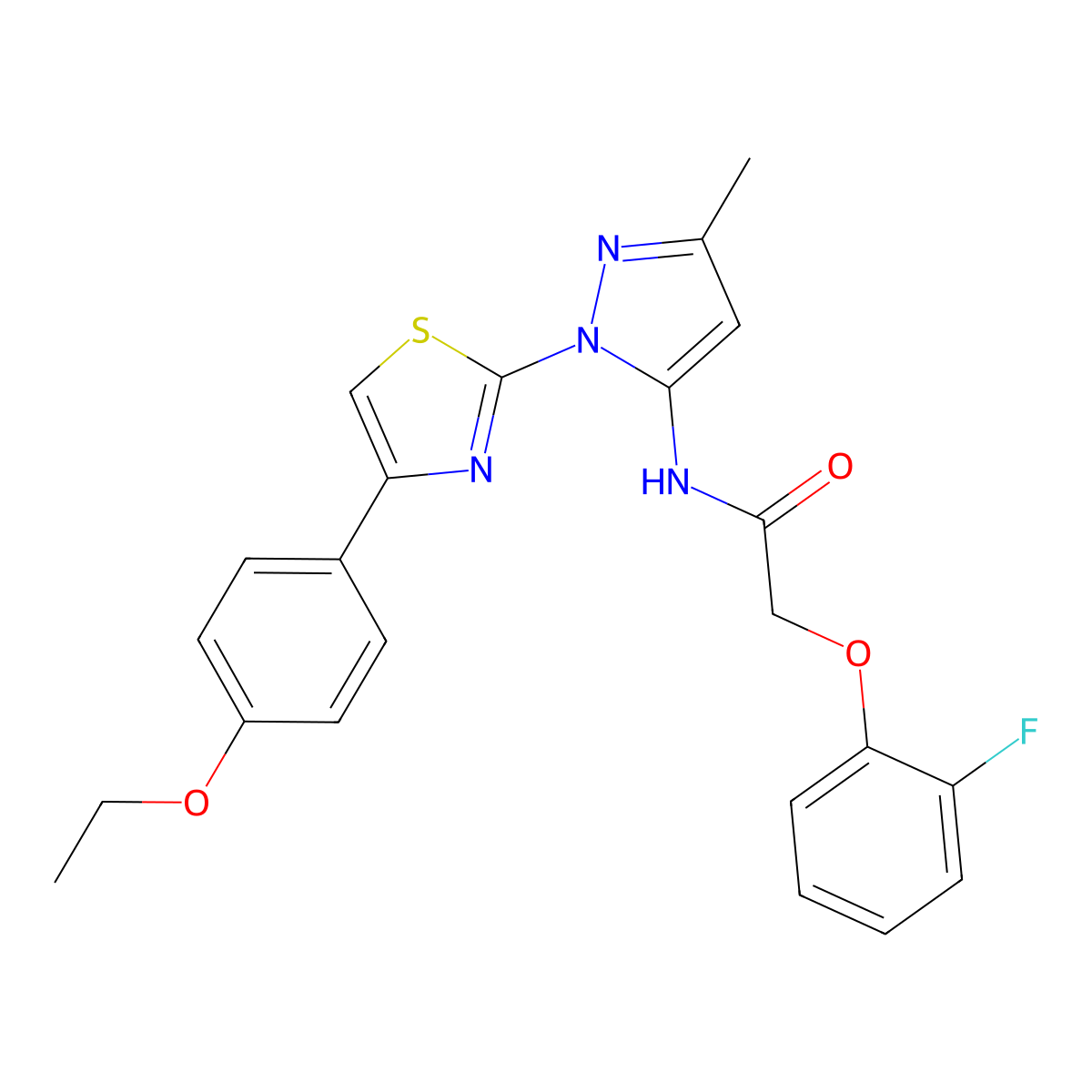 N-(1-(4-(4-ethoxyphenyl)thiazol-2-yl)-3-methyl-1H-pyrazol-5-yl)-2-(2-fluorophenoxy)acetamide molecular structure, CAS 1019095-69-2