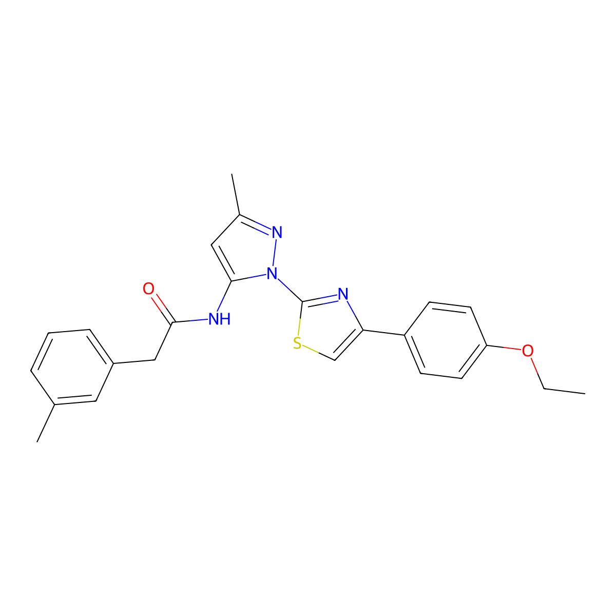 N-(1-(4-(4-ethoxyphenyl)thiazol-2-yl)-3-methyl-1H-pyrazol-5-yl)-2-(m-tolyl)acetamide molecular structure, CAS 1019095-73-8