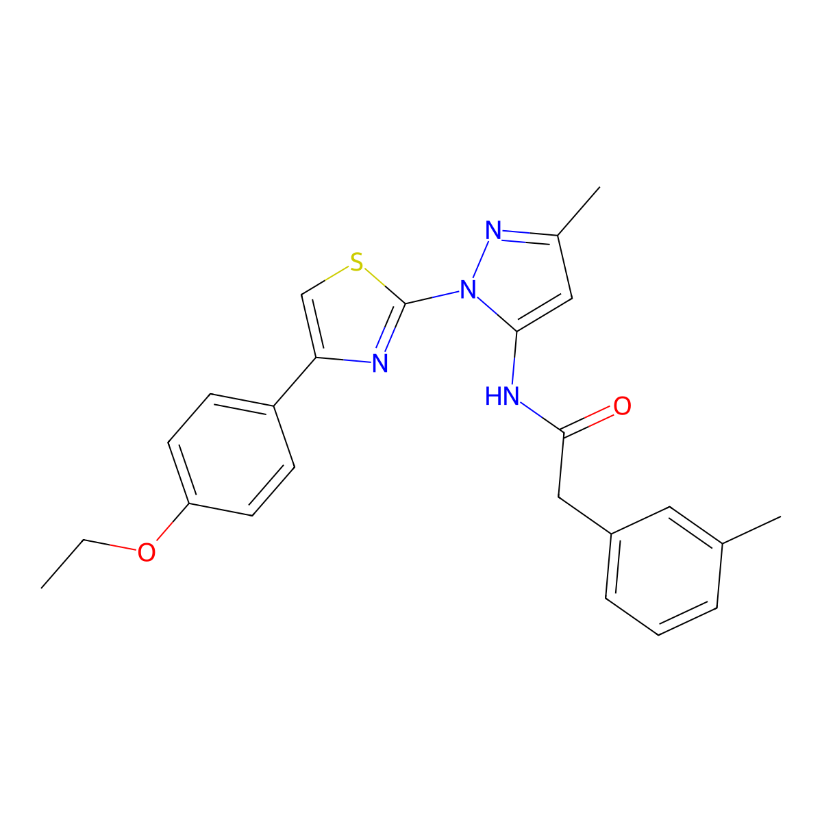 N-(1-(4-(4-ethoxyphenyl)thiazol-2-yl)-3-methyl-1H-pyrazol-5-yl)-2-(m-tolyl)acetamide molecular structure, CAS 1019095-73-8
