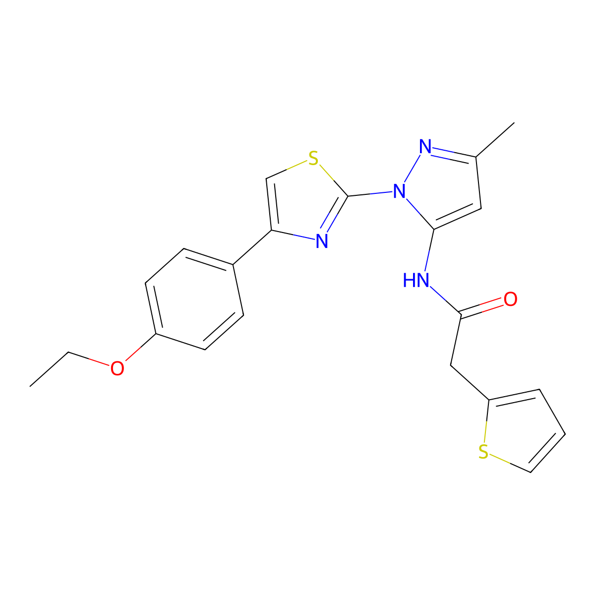 N-(1-(4-(4-ethoxyphenyl)thiazol-2-yl)-3-methyl-1H-pyrazol-5-yl)-2-(thiophen-2-yl)acetamide molecular structure, CAS 1019095-75-0