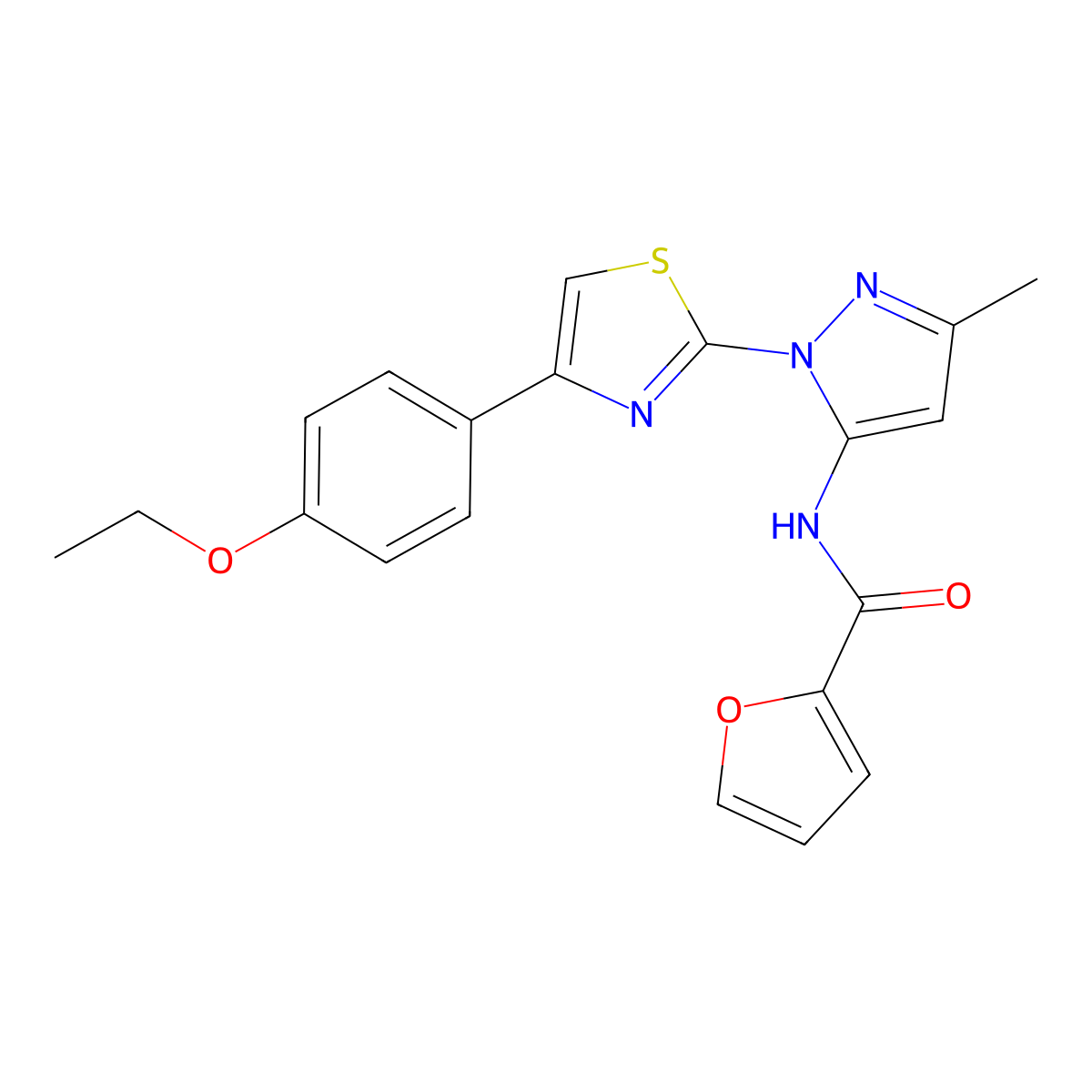 N-(1-(4-(4-ethoxyphenyl)thiazol-2-yl)-3-methyl-1H-pyrazol-5-yl)furan-2-carboxamide molecular structure, CAS 1019095-77-2