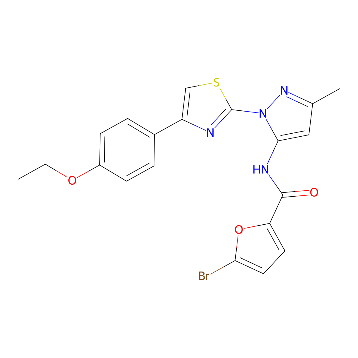 5-bromo-N-(1-(4-(4-ethoxyphenyl)thiazol-2-yl)-3-methyl-1H-pyrazol-5-yl)furan-2-carboxamide molecular structure, CAS 1019095-79-4