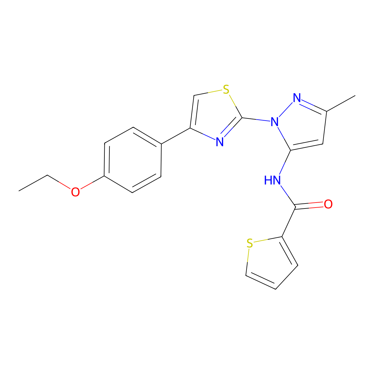 N-(1-(4-(4-ethoxyphenyl)thiazol-2-yl)-3-methyl-1H-pyrazol-5-yl)thiophene-2-carboxamide molecular structure, CAS 1019095-81-8