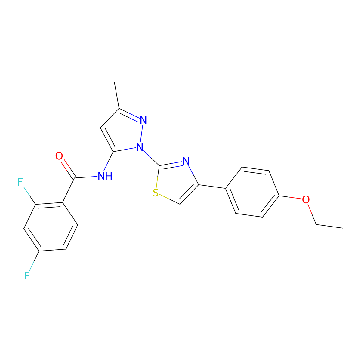 N-(1-(4-(4-ethoxyphenyl)thiazol-2-yl)-3-methyl-1H-pyrazol-5-yl)-2,4-difluorobenzamide molecular structure, CAS 1019095-88-5