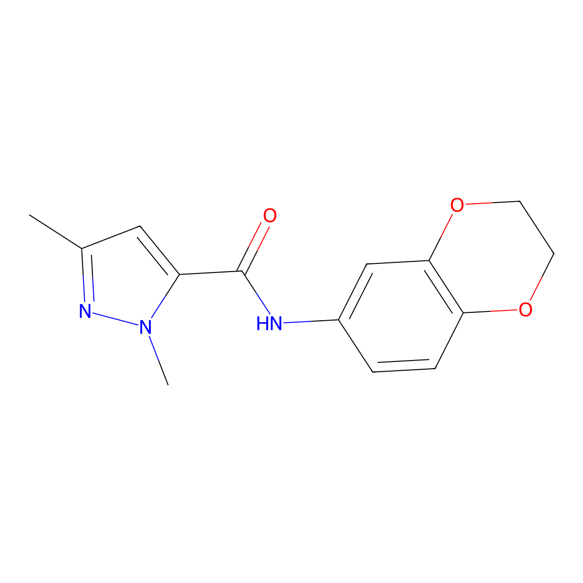 N-(2,3-dihydrobenzo[b][1,4]dioxin-6-yl)-1,3-dimethyl-1H-pyrazole-5-carboxamide molecular structure, CAS 1019095-89-6