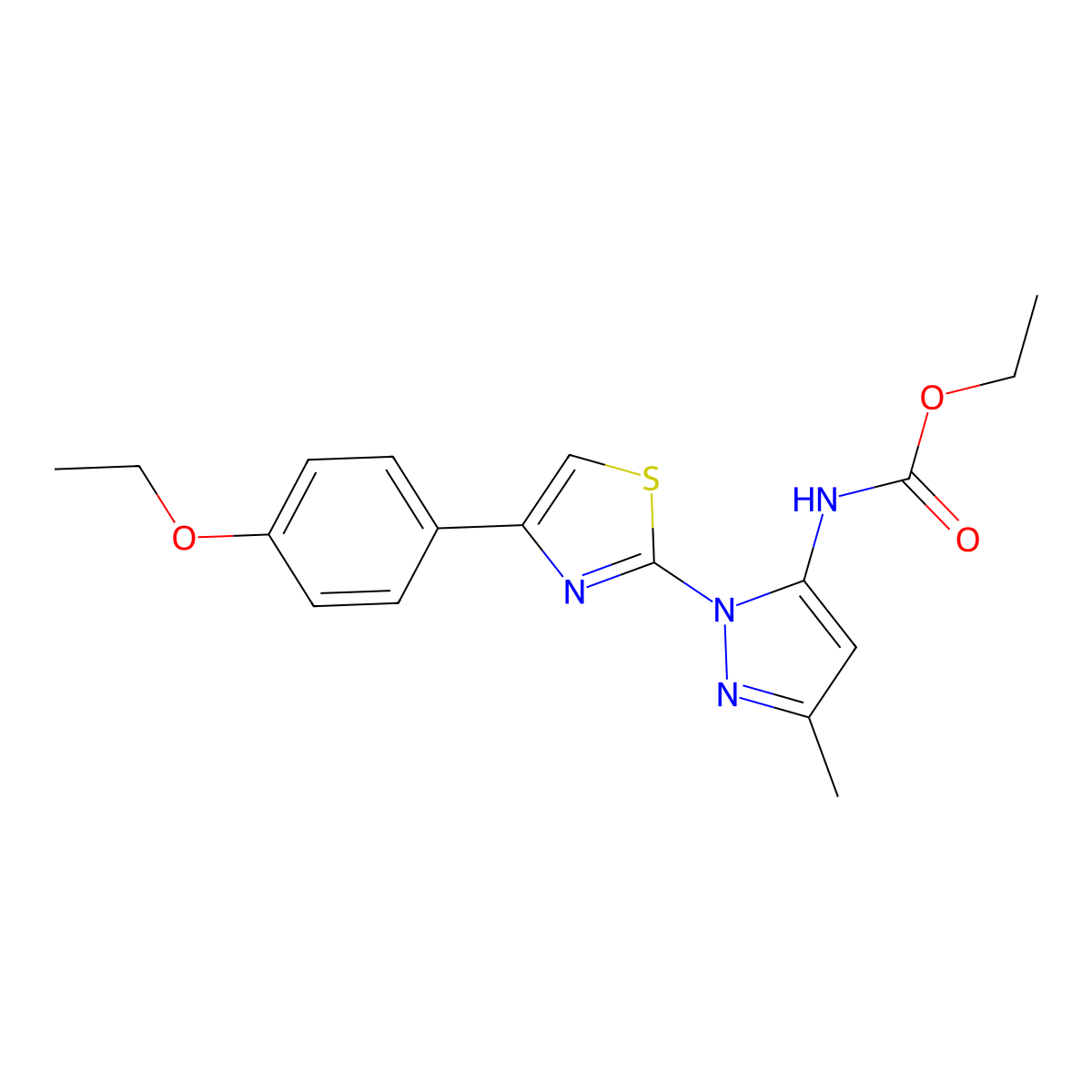 ethyl (1-(4-(4-ethoxyphenyl)thiazol-2-yl)-3-methyl-1H-pyrazol-5-yl)carbamate molecular structure, CAS 1019095-91-0