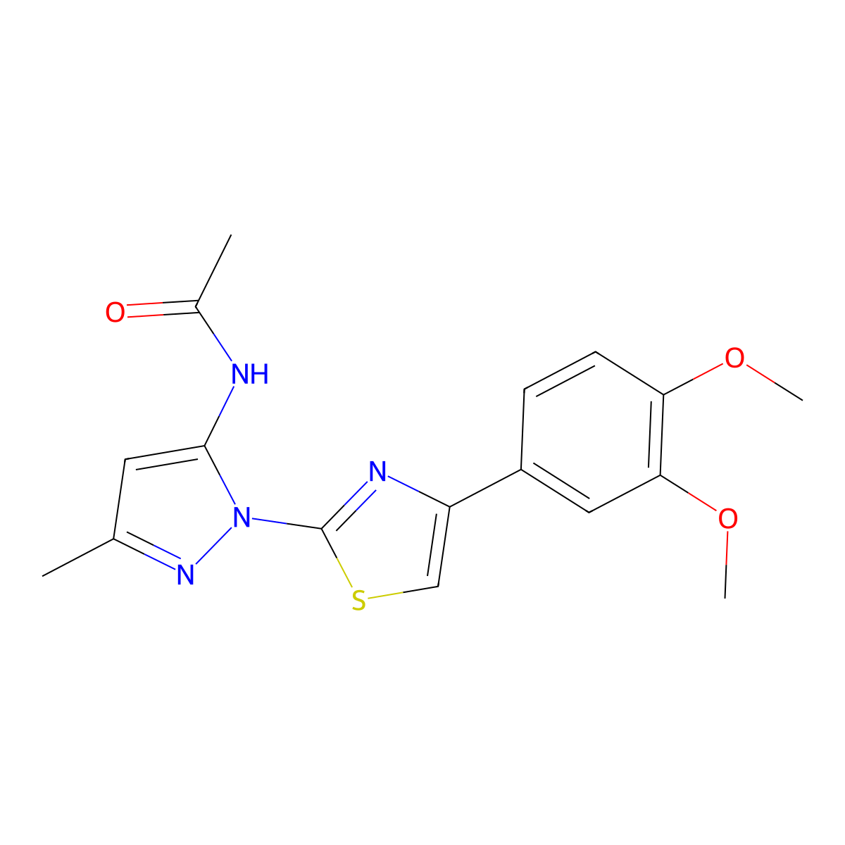 N-{1-[4-(3,4-dimethoxyphenyl)-1,3-thiazol-2-yl]-3-methyl-1H-pyrazol-5-yl}acetamide molecular structure, CAS 1019095-92-1