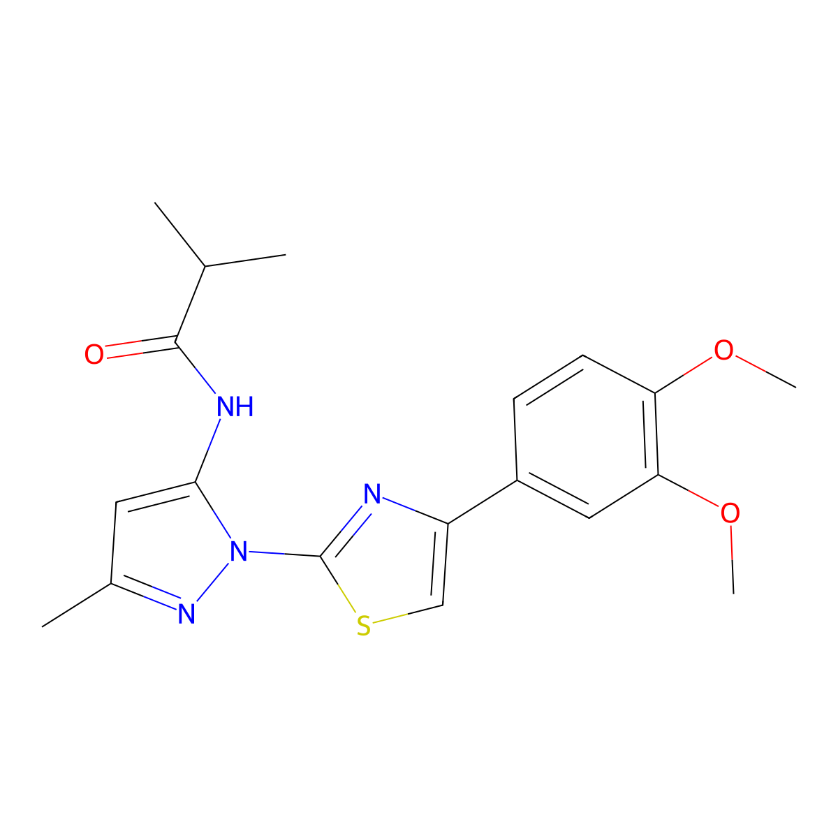 N-{1-[4-(3,4-dimethoxyphenyl)-1,3-thiazol-2-yl]-3-methyl-1H-pyrazol-5-yl}-2-methylpropanamide molecular structure, CAS 1019095-94-3