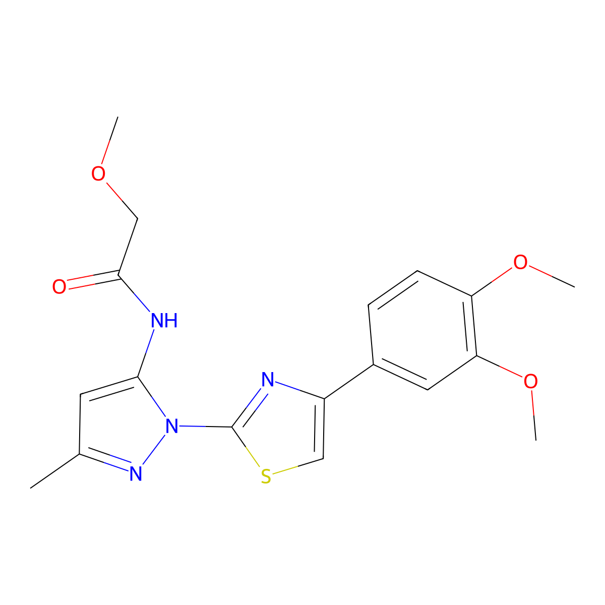 N-{1-[4-(3,4-dimethoxyphenyl)-1,3-thiazol-2-yl]-3-methyl-1H-pyrazol-5-yl}-2-methoxyacetamide molecular structure, CAS 1019096-05-9