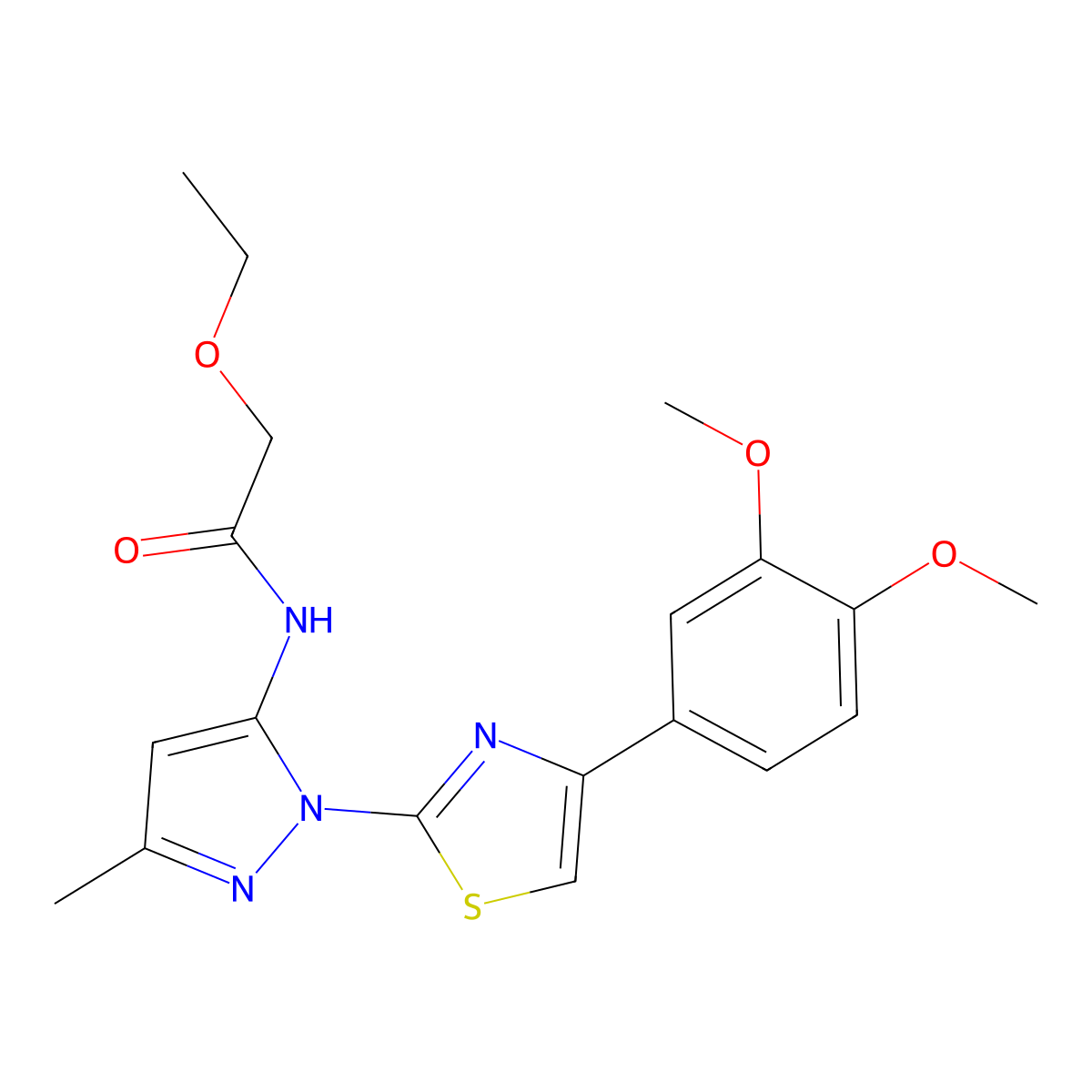 N-{1-[4-(3,4-dimethoxyphenyl)-1,3-thiazol-2-yl]-3-methyl-1H-pyrazol-5-yl}-2-ethoxyacetamide molecular structure, CAS 1019096-06-0