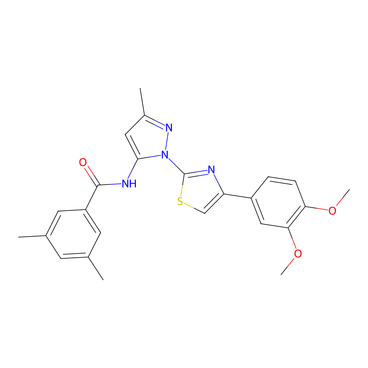 N-(1-(4-(3,4-dimethoxyphenyl)thiazol-2-yl)-3-methyl-1H-pyrazol-5-yl)-3,5-dimethylbenzamide molecular structure, CAS 1019096-08-2