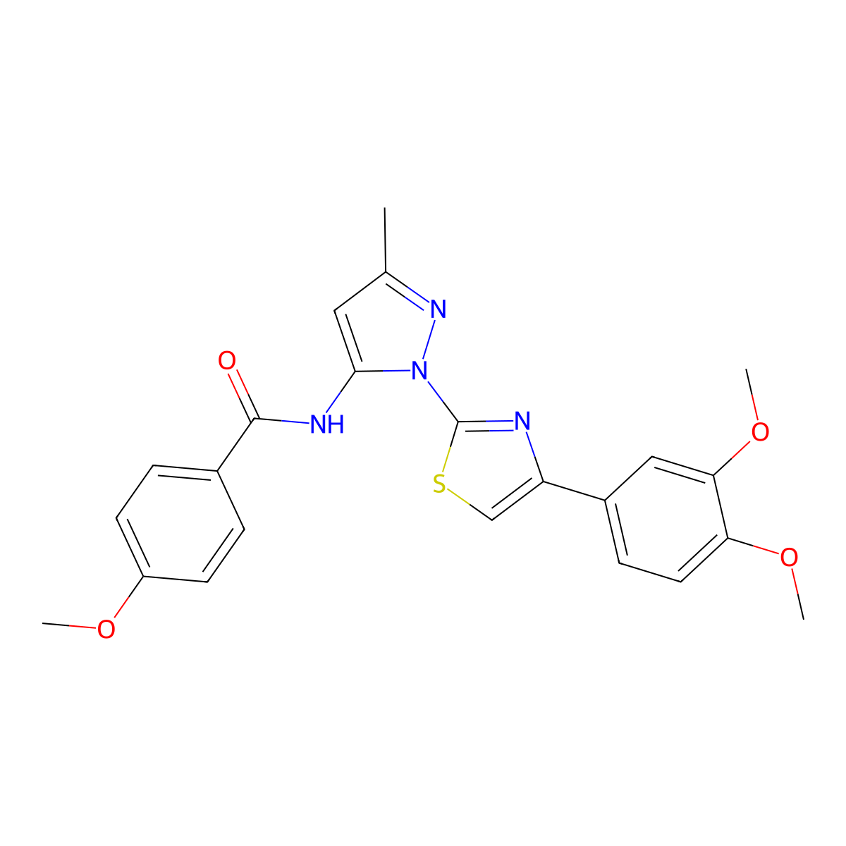 N-(1-(4-(3,4-dimethoxyphenyl)thiazol-2-yl)-3-methyl-1H-pyrazol-5-yl)-4-methoxybenzamide molecular structure, CAS 1019096-09-3