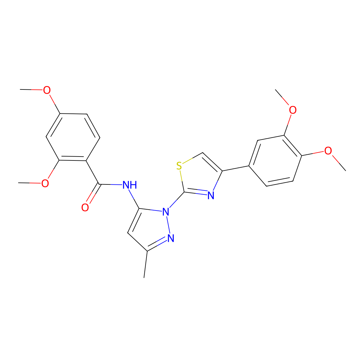 N-(1-(4-(3,4-dimethoxyphenyl)thiazol-2-yl)-3-methyl-1H-pyrazol-5-yl)-2,4-dimethoxybenzamide molecular structure, CAS 1019096-13-9