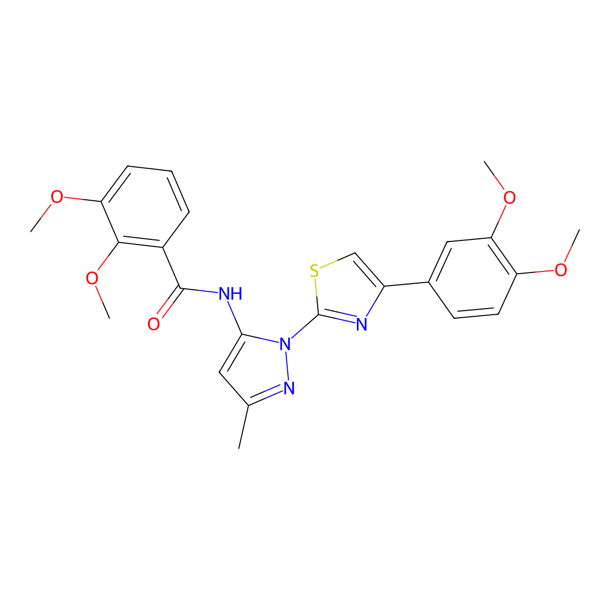 N-(1-(4-(3,4-dimethoxyphenyl)thiazol-2-yl)-3-methyl-1H-pyrazol-5-yl)-2,3-dimethoxybenzamide molecular structure, CAS 1019096-15-1