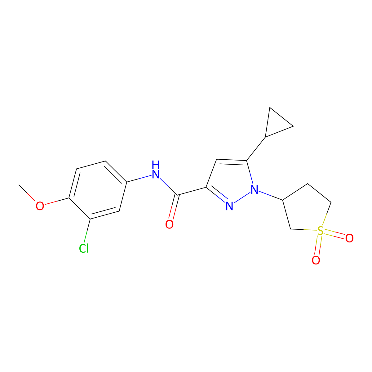 N-(3-chloro-4-methoxyphenyl)-5-cyclopropyl-1-(1,1-dioxidotetrahydrothiophen-3-yl)-1H-pyrazole-3-carboxamide molecular structure, CAS 1019096-18-4