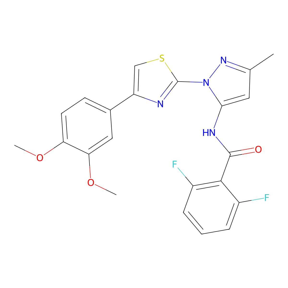 N-(1-(4-(3,4-dimethoxyphenyl)thiazol-2-yl)-3-methyl-1H-pyrazol-5-yl)-2,6-difluorobenzamide molecular structure, CAS 1019096-21-9