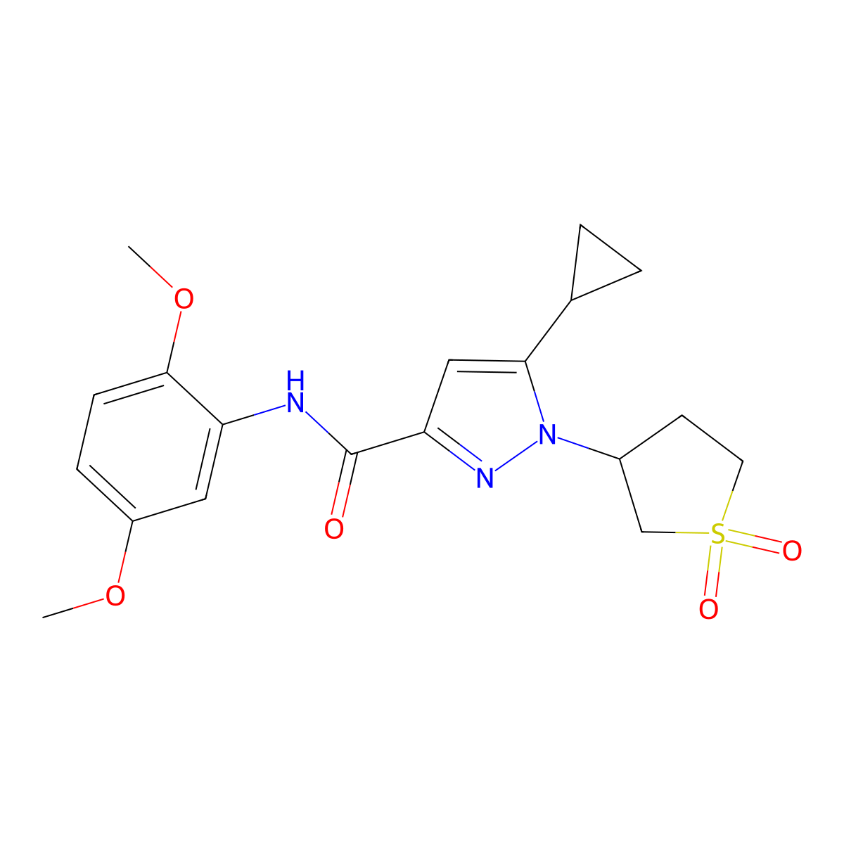5-cyclopropyl-N-(2,5-dimethoxyphenyl)-1-(1,1-dioxidotetrahydrothiophen-3-yl)-1H-pyrazole-3-carboxamide molecular structure, CAS 1019096-22-0