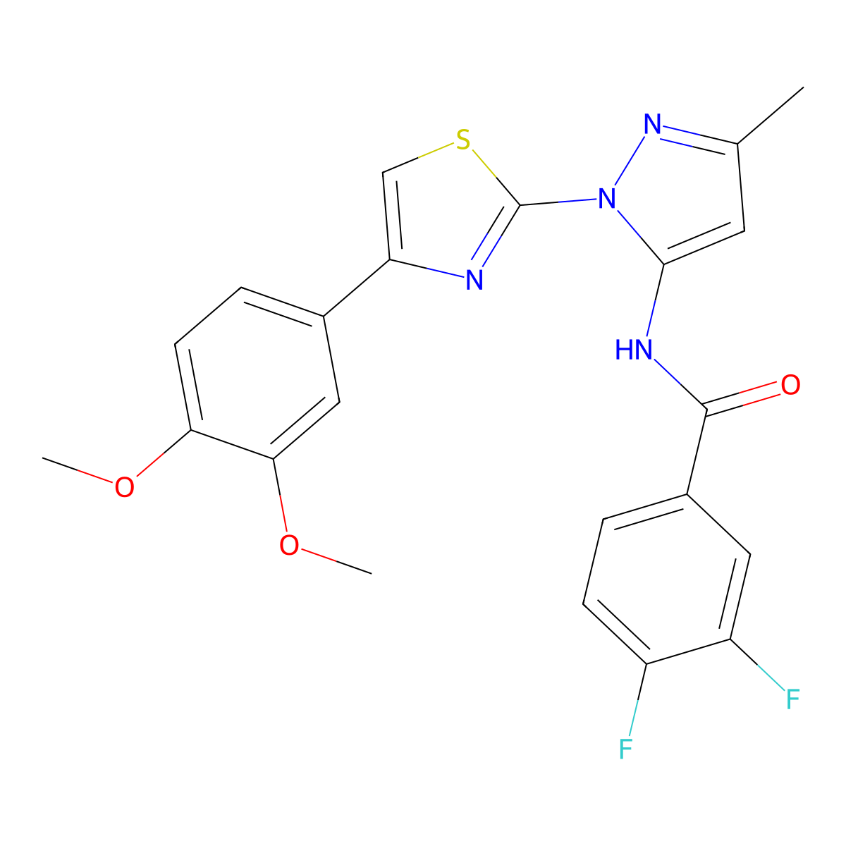 N-(1-(4-(3,4-dimethoxyphenyl)thiazol-2-yl)-3-methyl-1H-pyrazol-5-yl)-3,4-difluorobenzamide molecular structure, CAS 1019096-23-1