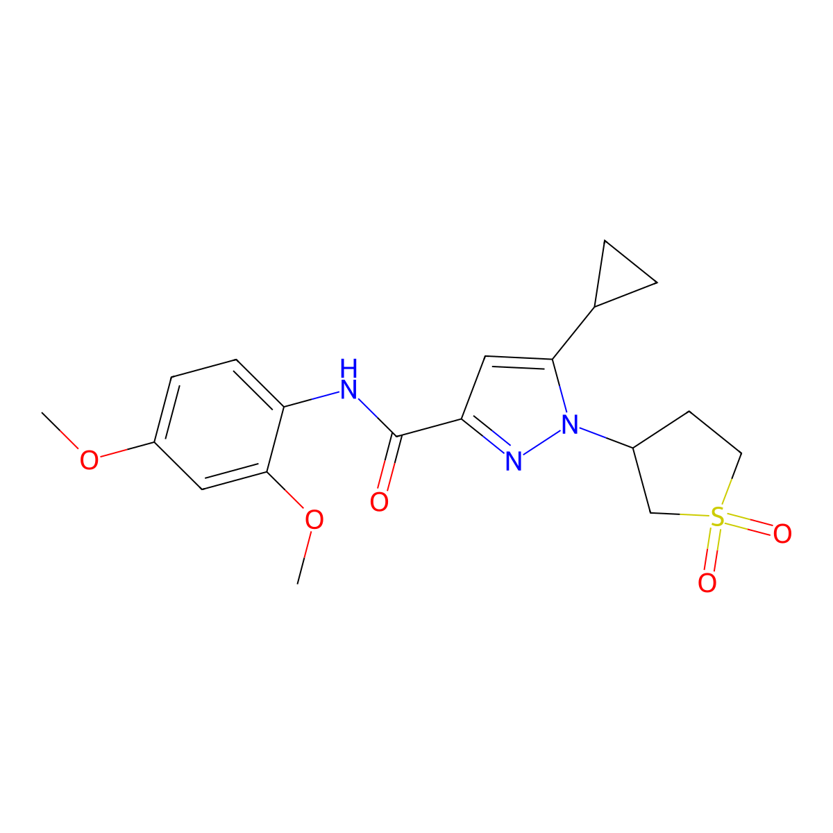 5-cyclopropyl-N-(2,4-dimethoxyphenyl)-1-(1,1-dioxo-1lambda6-thiolan-3-yl)-1H-pyrazole-3-carboxamide molecular structure, CAS 1019096-25-3