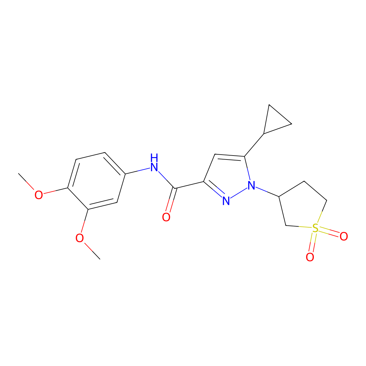 5-cyclopropyl-N-(3,4-dimethoxyphenyl)-1-(1,1-dioxidotetrahydrothiophen-3-yl)-1H-pyrazole-3-carboxamide molecular structure, CAS 1019096-28-6