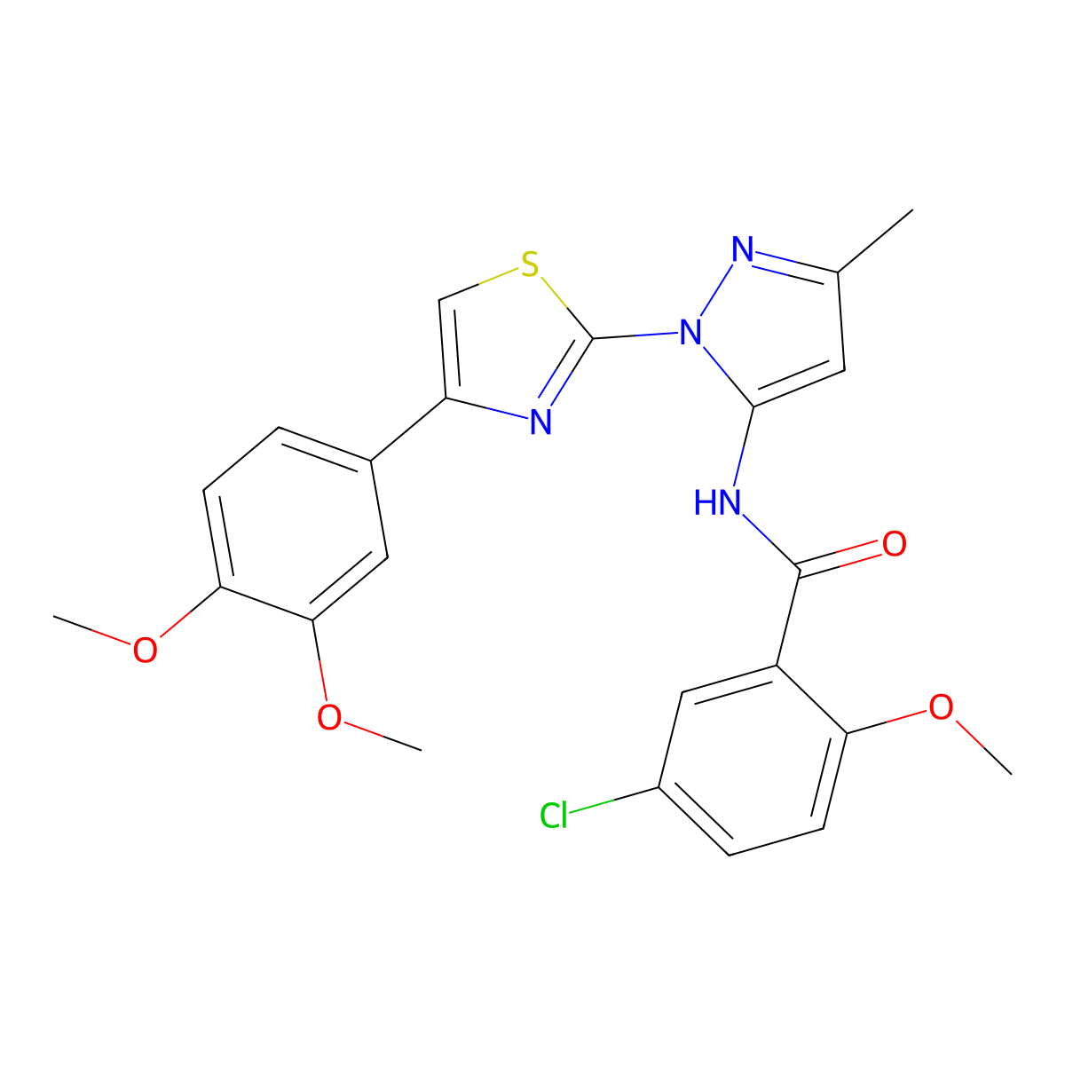 5-chloro-N-(1-(4-(3,4-dimethoxyphenyl)thiazol-2-yl)-3-methyl-1H-pyrazol-5-yl)-2-methoxybenzamide molecular structure, CAS 1019096-29-7