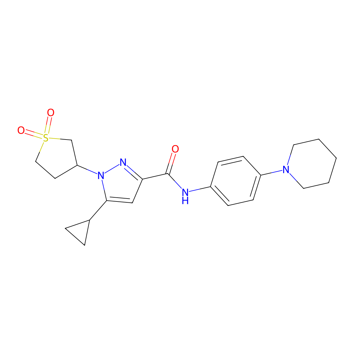 5-cyclopropyl-1-(1,1-dioxidotetrahydrothiophen-3-yl)-N-(4-(piperidin-1-yl)phenyl)-1H-pyrazole-3-carboxamide molecular structure, CAS 1019096-30-0
