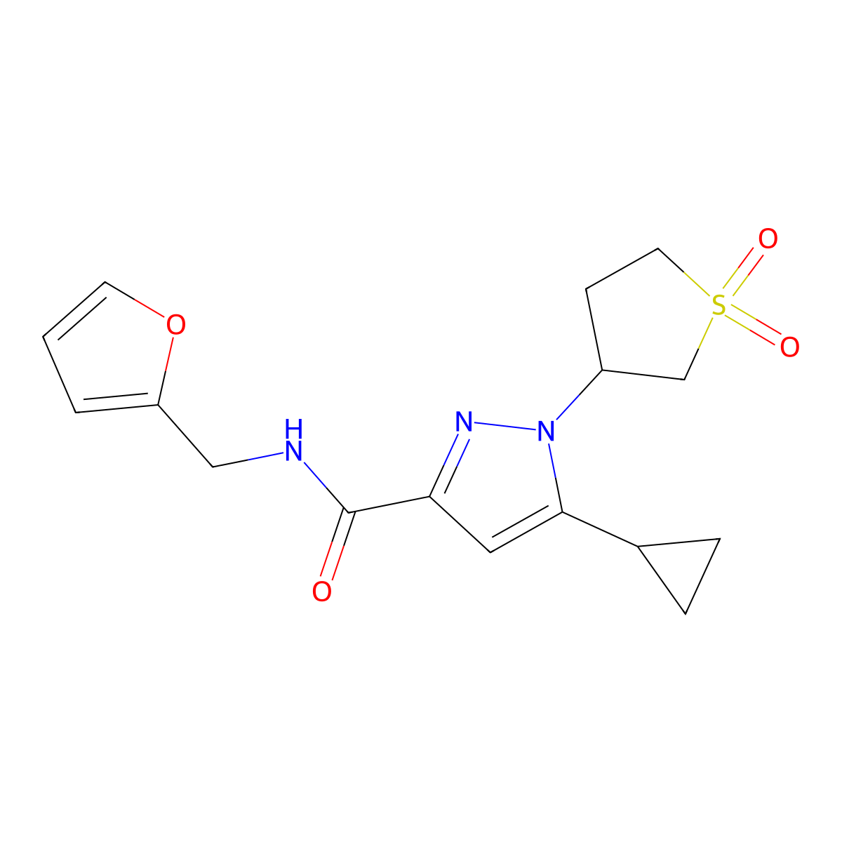 5-cyclopropyl-1-(1,1-dioxidotetrahydrothiophen-3-yl)-N-(furan-2-ylmethyl)-1H-pyrazole-3-carboxamide molecular structure, CAS 1019096-39-9