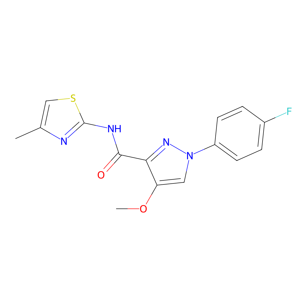 1-(4-fluorophenyl)-4-methoxy-N-(4-methyl-1,3-thiazol-2-yl)-1H-pyrazole-3-carboxamide molecular structure, CAS 1019096-46-8
