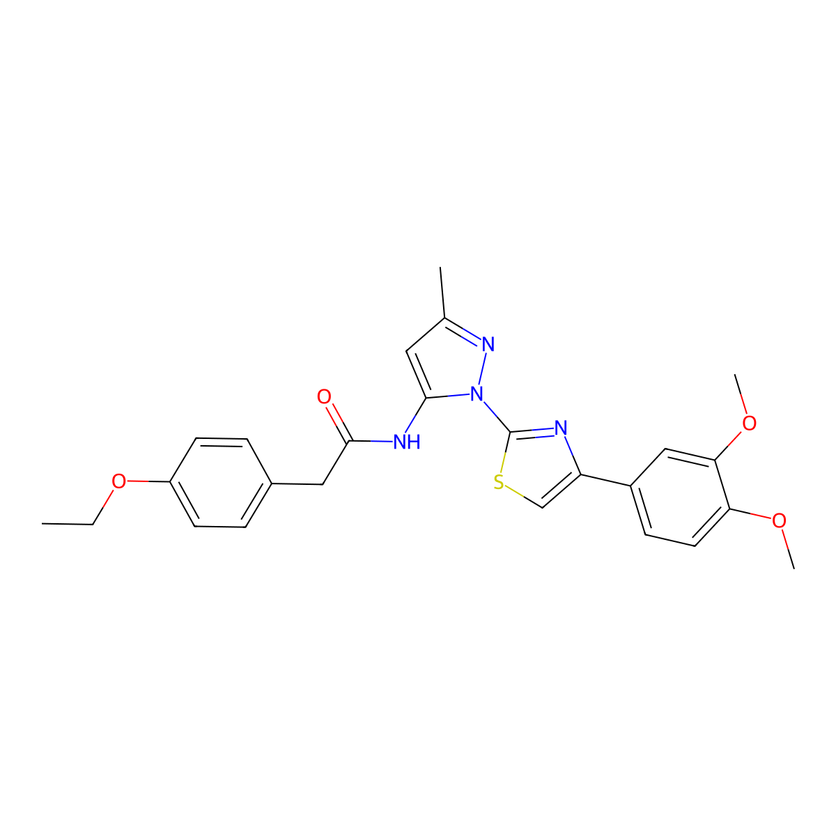 N-(1-(4-(3,4-dimethoxyphenyl)thiazol-2-yl)-3-methyl-1H-pyrazol-5-yl)-2-(4-ethoxyphenyl)acetamide molecular structure, CAS 1019096-50-4