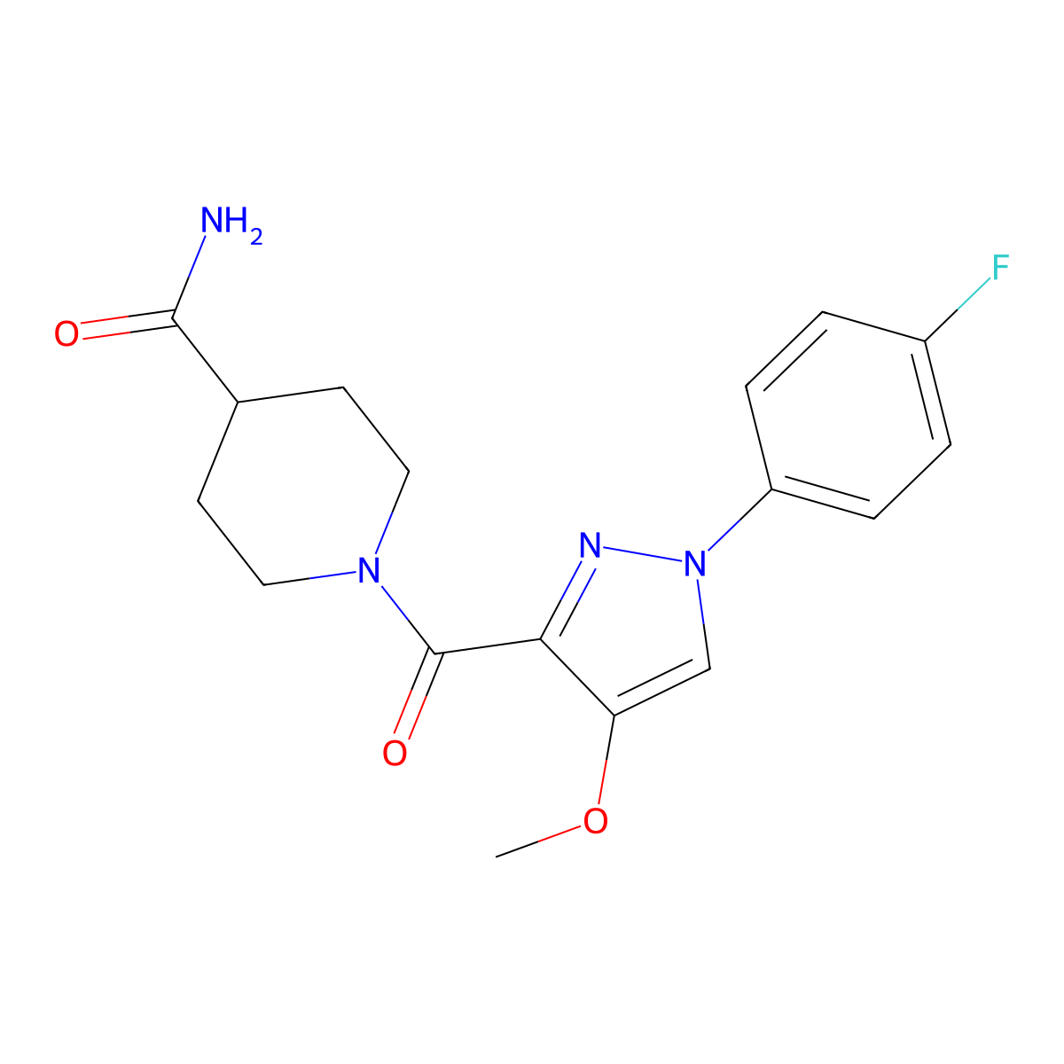 1-[1-(4-fluorophenyl)-4-methoxy-1H-pyrazole-3-carbonyl]piperidine-4-carboxamide molecular structure, CAS 1019096-51-5
